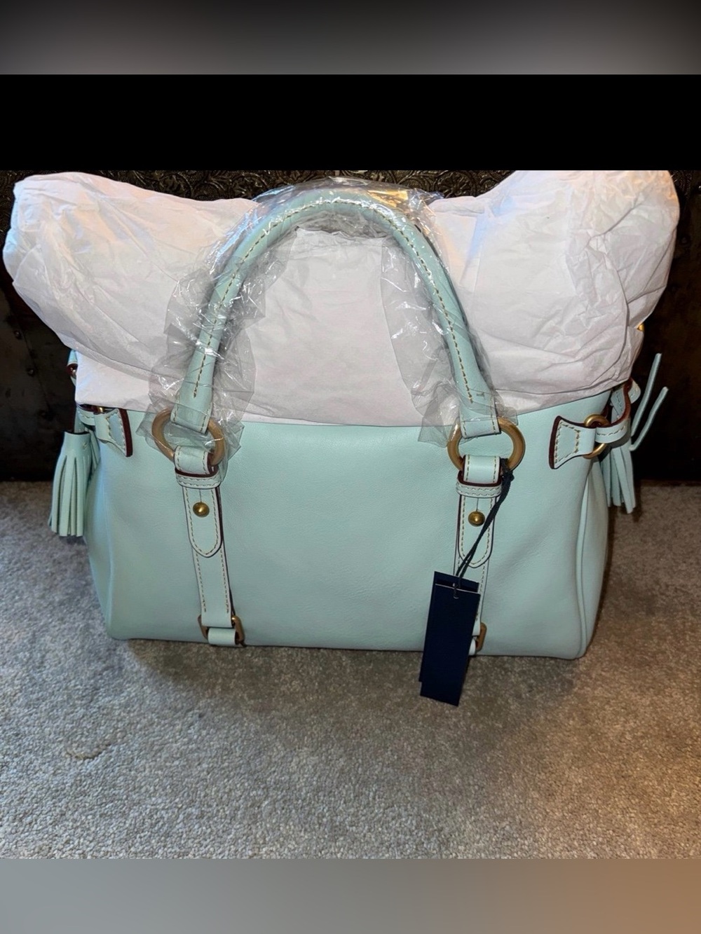 NWT Dooney& Bourke Florentine satchel in pale blue with strap - Picture 3 of 10